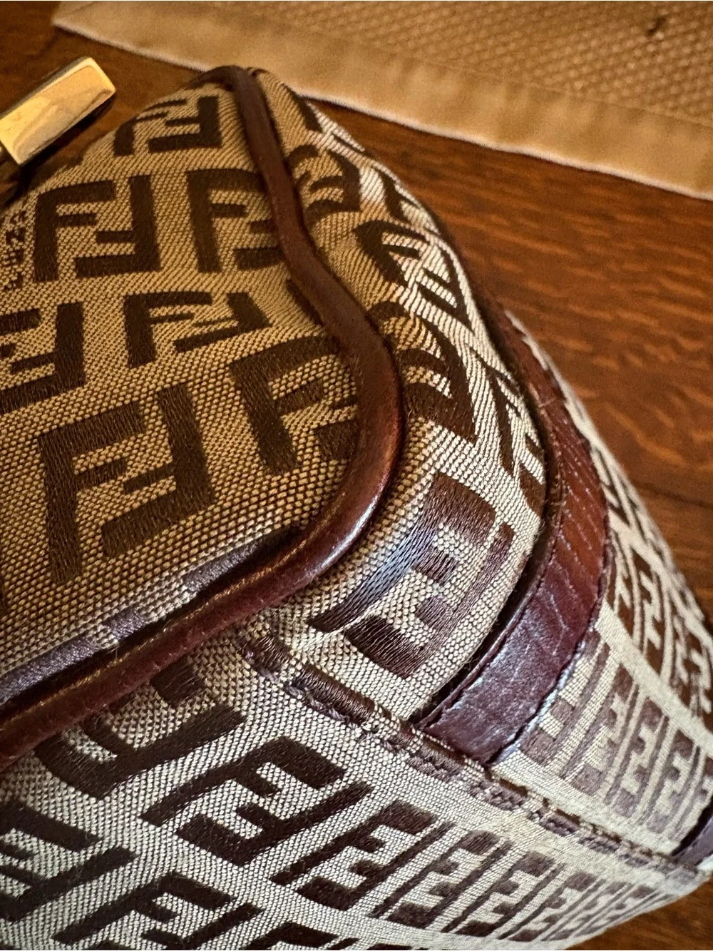 Fendi Small Zucchino Zucca Canvas Forever Bauletto Boston Bag Excellent